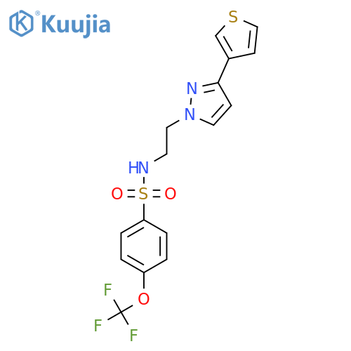 N-{2-[3-(thiophen-3-yl)-1H-pyrazol-1-yl]ethyl}-4-(trifluoromethoxy)benzene-1-sulfonamide structure
