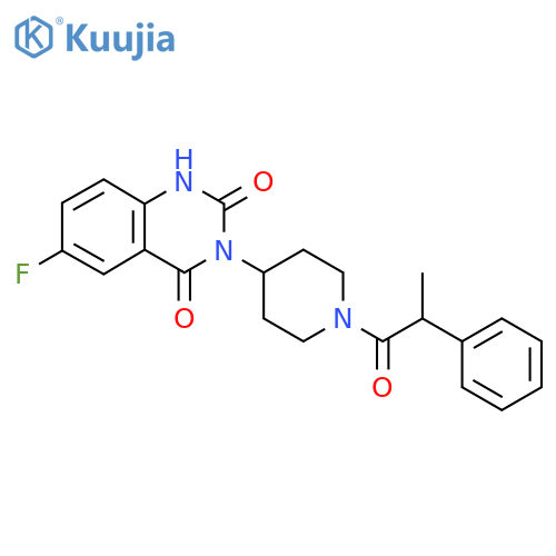 6-fluoro-3-[1-(2-phenylpropanoyl)piperidin-4-yl]-1,2,3,4-tetrahydroquinazoline-2,4-dione structure