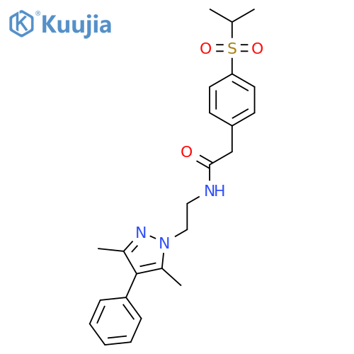 N-[2-(3,5-dimethyl-4-phenyl-1H-pyrazol-1-yl)ethyl]-2-[4-(propane-2-sulfonyl)phenyl]acetamide structure