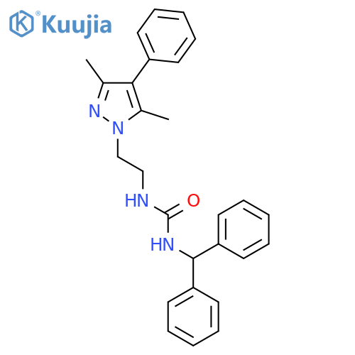 3-[2-(3,5-dimethyl-4-phenyl-1H-pyrazol-1-yl)ethyl]-1-(diphenylmethyl)urea structure