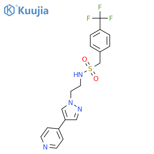 N-{2-4-(pyridin-4-yl)-1H-pyrazol-1-ylethyl}-1-4-(trifluoromethyl)phenylmethanesulfonamide structure