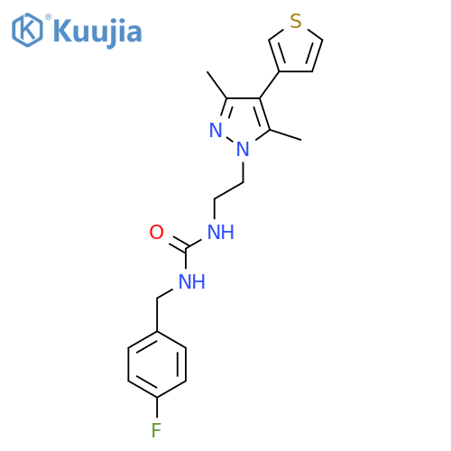3-{2-[3,5-dimethyl-4-(thiophen-3-yl)-1H-pyrazol-1-yl]ethyl}-1-[(4-fluorophenyl)methyl]urea structure