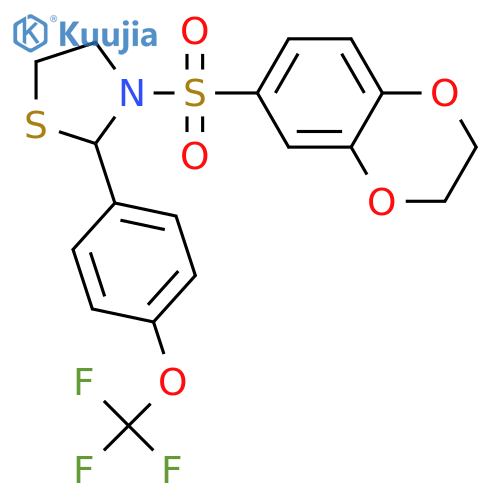 3-(2,3-dihydro-1,4-benzodioxin-6-ylsulfonyl)-2-[4-(trifluoromethoxy)phenyl]-1,3-thiazolidine structure