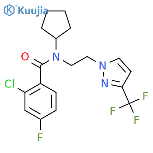 2-chloro-N-cyclopentyl-4-fluoro-N-{2-3-(trifluoromethyl)-1H-pyrazol-1-ylethyl}benzamide structure