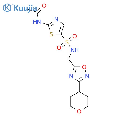 N-[5-({[3-(oxan-4-yl)-1,2,4-oxadiazol-5-yl]methyl}sulfamoyl)-1,3-thiazol-2-yl]acetamide structure