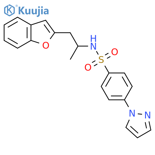 N-1-(1-benzofuran-2-yl)propan-2-yl-4-(1H-pyrazol-1-yl)benzene-1-sulfonamide structure