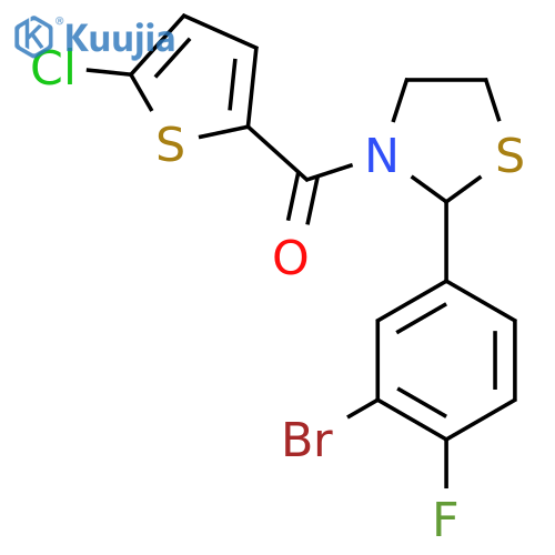 (2-(3-Bromo-4-fluorophenyl)thiazolidin-3-yl)(5-chlorothiophen-2-yl)methanone structure