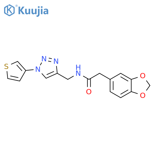 2-(2H-1,3-benzodioxol-5-yl)-N-{[1-(thiophen-3-yl)-1H-1,2,3-triazol-4-yl]methyl}acetamide structure