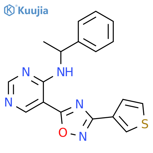 N-(1-phenylethyl)-5-[3-(thiophen-3-yl)-1,2,4-oxadiazol-5-yl]pyrimidin-4-amine structure