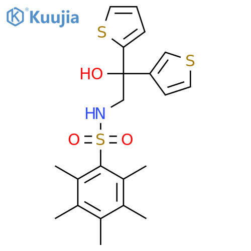 N-2-hydroxy-2-(thiophen-2-yl)-2-(thiophen-3-yl)ethyl-2,3,4,5,6-pentamethylbenzene-1-sulfonamide structure