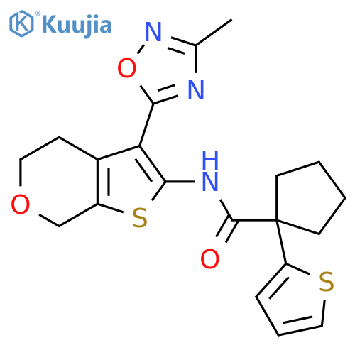 N-[3-(3-methyl-1,2,4-oxadiazol-5-yl)-4H,5H,7H-thieno[2,3-c]pyran-2-yl]-1-(thiophen-2-yl)cyclopentane-1-carboxamide structure