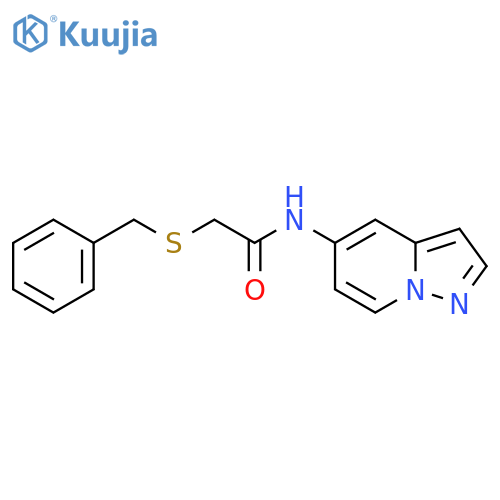 2-(benzylsulfanyl)-N-{pyrazolo[1,5-a]pyridin-5-yl}acetamide structure