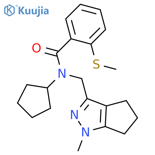 N-cyclopentyl-N-({1-methyl-1H,4H,5H,6H-cyclopenta[c]pyrazol-3-yl}methyl)-2-(methylsulfanyl)benzamide structure
