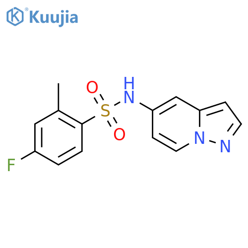 4-fluoro-2-methyl-N-{pyrazolo[1,5-a]pyridin-5-yl}benzene-1-sulfonamide structure