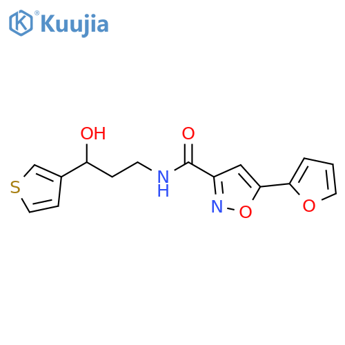 5-(furan-2-yl)-N-[3-hydroxy-3-(thiophen-3-yl)propyl]-1,2-oxazole-3-carboxamide structure
