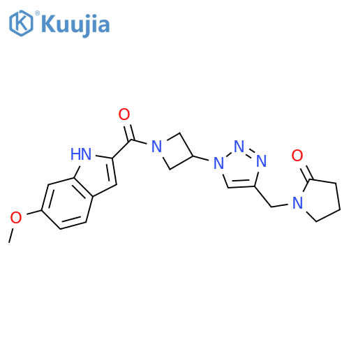 1-({1-1-(6-methoxy-1H-indole-2-carbonyl)azetidin-3-yl-1H-1,2,3-triazol-4-yl}methyl)pyrrolidin-2-one structure