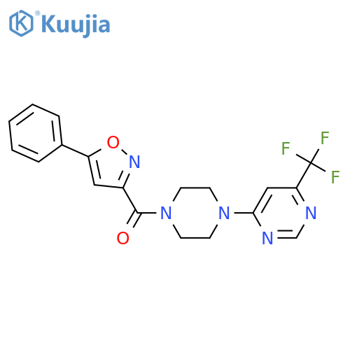 4-[4-(5-phenyl-1,2-oxazole-3-carbonyl)piperazin-1-yl]-6-(trifluoromethyl)pyrimidine structure