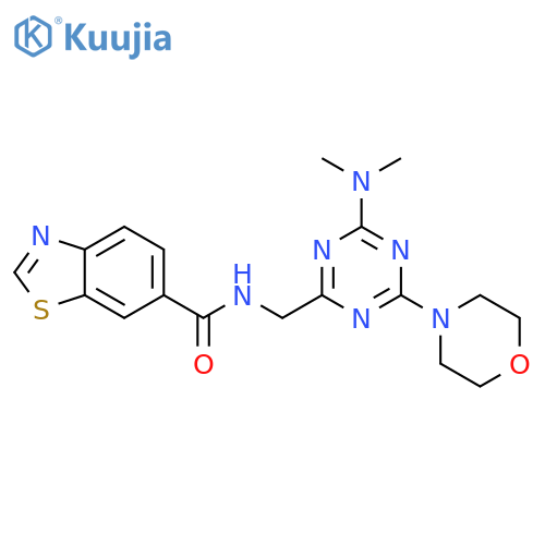 N-{4-(dimethylamino)-6-(morpholin-4-yl)-1,3,5-triazin-2-ylmethyl}-1,3-benzothiazole-6-carboxamide structure