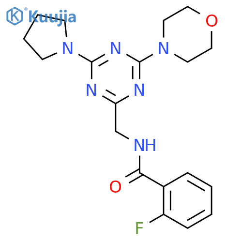 2-fluoro-N-{4-(morpholin-4-yl)-6-(pyrrolidin-1-yl)-1,3,5-triazin-2-ylmethyl}benzamide structure