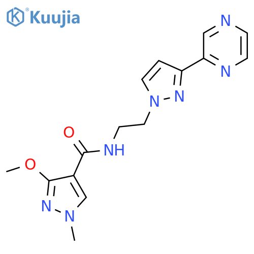 3-methoxy-1-methyl-N-{2-3-(pyrazin-2-yl)-1H-pyrazol-1-ylethyl}-1H-pyrazole-4-carboxamide structure