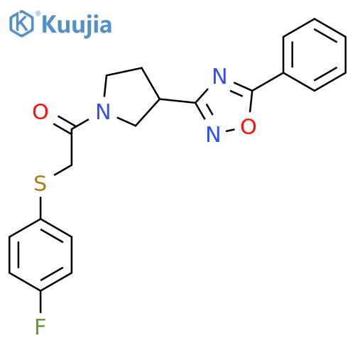 2-(4-fluorophenyl)sulfanyl-1-3-(5-phenyl-1,2,4-oxadiazol-3-yl)pyrrolidin-1-ylethan-1-one structure