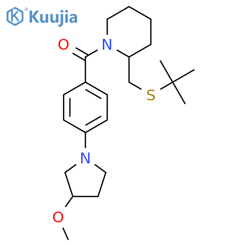 2-(tert-butylsulfanyl)methyl-1-4-(3-methoxypyrrolidin-1-yl)benzoylpiperidine structure