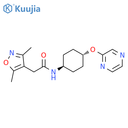 2-(3,5-dimethyl-1,2-oxazol-4-yl)-N-[(1r,4r)-4-(pyrazin-2-yloxy)cyclohexyl]acetamide structure