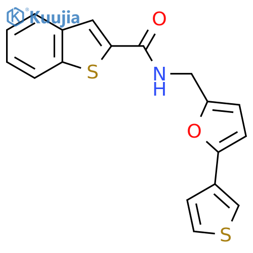 N-{5-(thiophen-3-yl)furan-2-ylmethyl}-1-benzothiophene-2-carboxamide structure