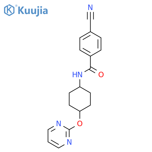 4-cyano-N-[(1r,4r)-4-(pyrimidin-2-yloxy)cyclohexyl]benzamide structure