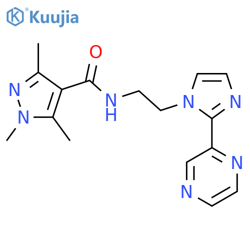 1,3,5-trimethyl-N-{2-2-(pyrazin-2-yl)-1H-imidazol-1-ylethyl}-1H-pyrazole-4-carboxamide structure