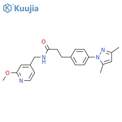 3-[4-(3,5-dimethyl-1H-pyrazol-1-yl)phenyl]-N-[(2-methoxypyridin-4-yl)methyl]propanamide structure