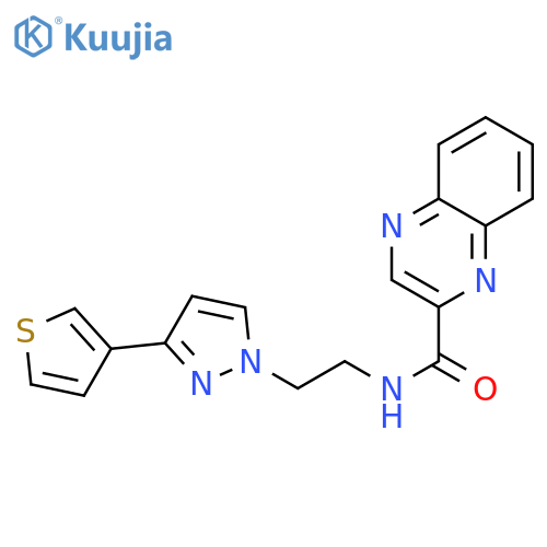 N-{2-[3-(thiophen-3-yl)-1H-pyrazol-1-yl]ethyl}quinoxaline-2-carboxamide structure