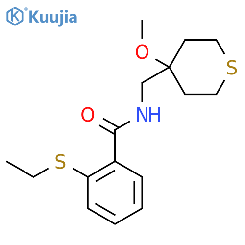 2-(ethylsulfanyl)-N-[(4-methoxythian-4-yl)methyl]benzamide structure