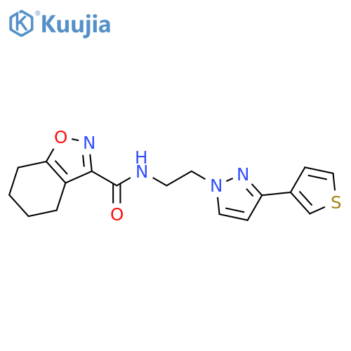 N-{2-[3-(thiophen-3-yl)-1H-pyrazol-1-yl]ethyl}-4,5,6,7-tetrahydro-1,2-benzoxazole-3-carboxamide structure