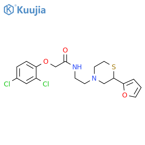 2-(2,4-dichlorophenoxy)-N-2-(furan-2-yl)-2-(thiomorpholin-4-yl)ethylacetamide structure