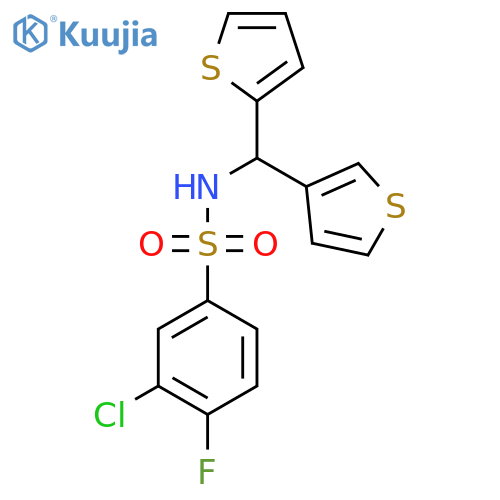 3-chloro-4-fluoro-N-(thiophen-2-yl)(thiophen-3-yl)methylbenzene-1-sulfonamide structure