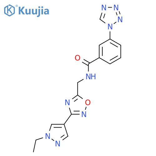 N-{3-(1-ethyl-1H-pyrazol-4-yl)-1,2,4-oxadiazol-5-ylmethyl}-3-(1H-1,2,3,4-tetrazol-1-yl)benzamide structure