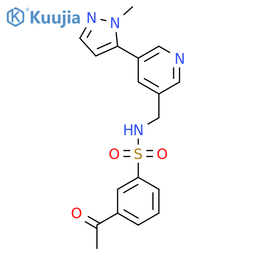 3-acetyl-N-{[5-(1-methyl-1H-pyrazol-5-yl)pyridin-3-yl]methyl}benzene-1-sulfonamide structure
