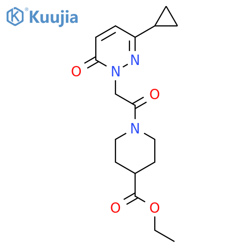 ethyl 1-[2-(3-cyclopropyl-6-oxo-1,6-dihydropyridazin-1-yl)acetyl]piperidine-4-carboxylate structure