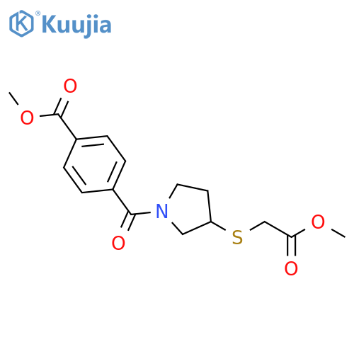 methyl 4-{3-[(2-methoxy-2-oxoethyl)sulfanyl]pyrrolidine-1-carbonyl}benzoate structure