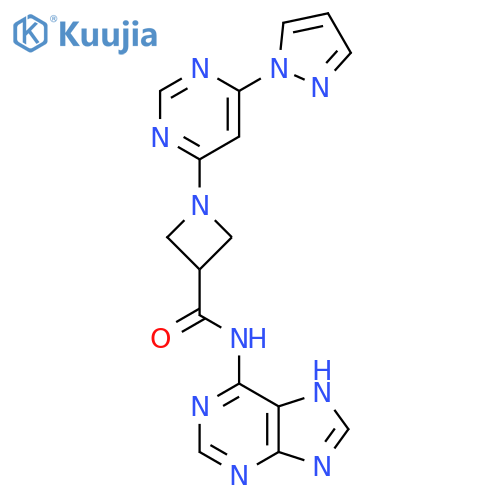 N-(9H-purin-6-yl)-1-6-(1H-pyrazol-1-yl)pyrimidin-4-ylazetidine-3-carboxamide structure
