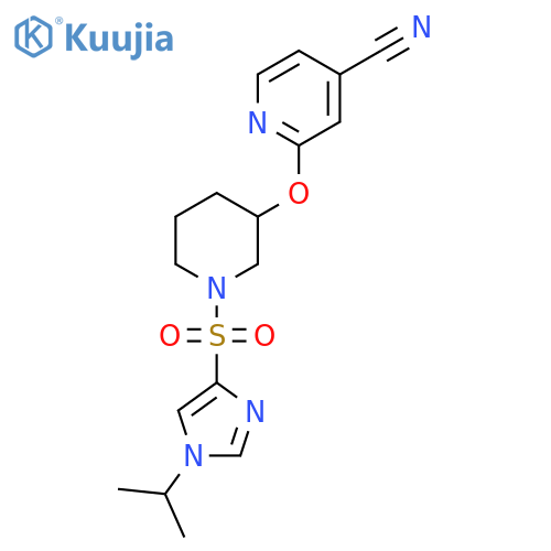 2-[(1-{[1-(propan-2-yl)-1H-imidazol-4-yl]sulfonyl}piperidin-3-yl)oxy]pyridine-4-carbonitrile structure