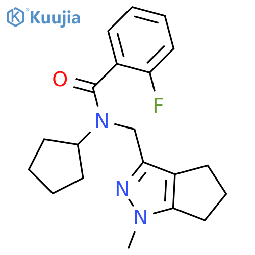 N-cyclopentyl-2-fluoro-N-({1-methyl-1H,4H,5H,6H-cyclopenta[c]pyrazol-3-yl}methyl)benzamide structure