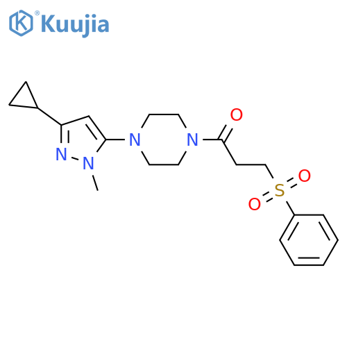 3-(benzenesulfonyl)-1-[4-(3-cyclopropyl-1-methyl-1H-pyrazol-5-yl)piperazin-1-yl]propan-1-one structure