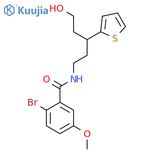 2-bromo-N-5-hydroxy-3-(thiophen-2-yl)pentyl-5-methoxybenzamide structure