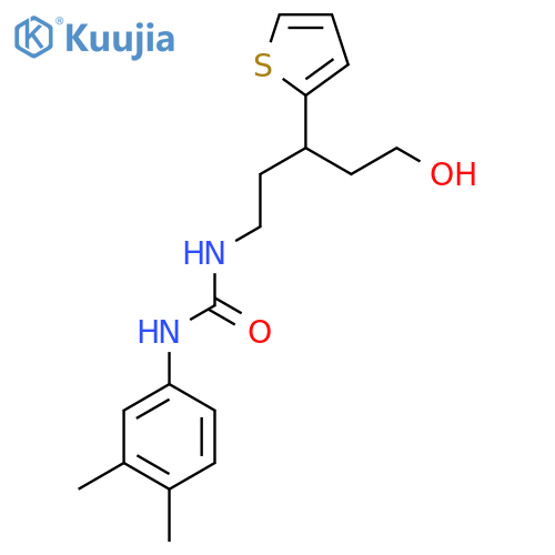 1-(3,4-dimethylphenyl)-3-[5-hydroxy-3-(thiophen-2-yl)pentyl]urea structure