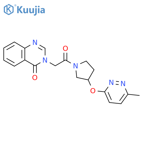 3-(2-{3-[(6-methylpyridazin-3-yl)oxy]pyrrolidin-1-yl}-2-oxoethyl)-3,4-dihydroquinazolin-4-one structure