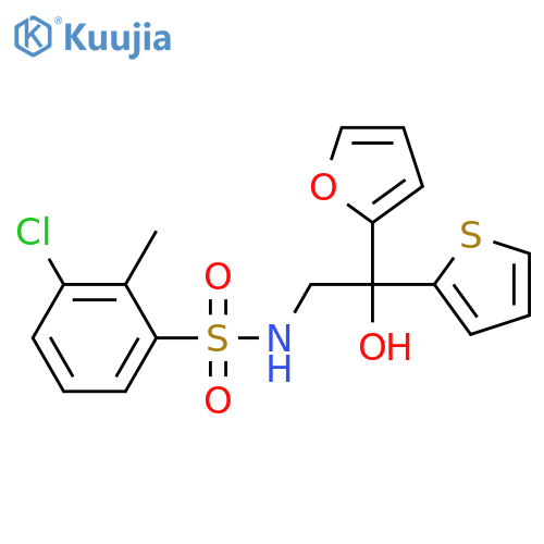 3-chloro-N-[2-(furan-2-yl)-2-hydroxy-2-(thiophen-2-yl)ethyl]-2-methylbenzene-1-sulfonamide structure