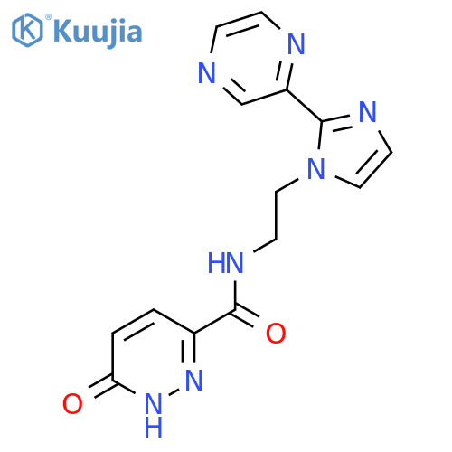 6-oxo-N-{2-[2-(pyrazin-2-yl)-1H-imidazol-1-yl]ethyl}-1,6-dihydropyridazine-3-carboxamide structure