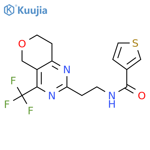 N-{2-[4-(trifluoromethyl)-5H,7H,8H-pyrano[4,3-d]pyrimidin-2-yl]ethyl}thiophene-3-carboxamide structure
